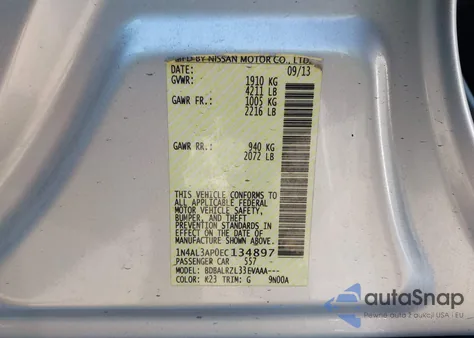 2014 Nissan Altima 2.5 S z USA, uszkodzony, nr VIN 1N4AL3AP0EC134897